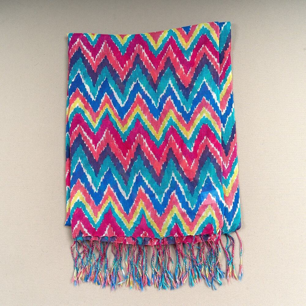 LILLY PULITZER MURFEE SCARF Zig Zag Print SILK CASHMERE BLEND Fringe